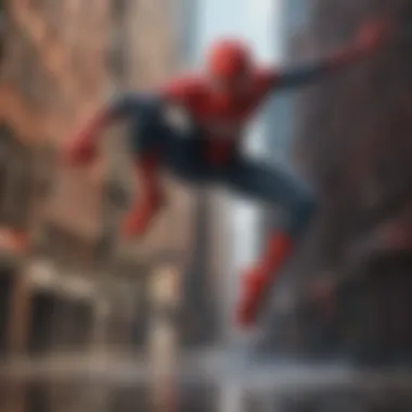 Spider-Man swinging through the city