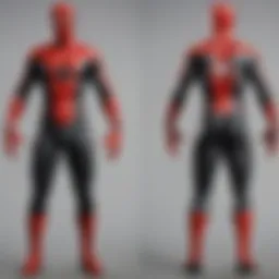 The evolution of Spider-Man's black and red costume across different comic book eras.