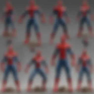 Spider-Man action figures featured in a colorful collage of various designs