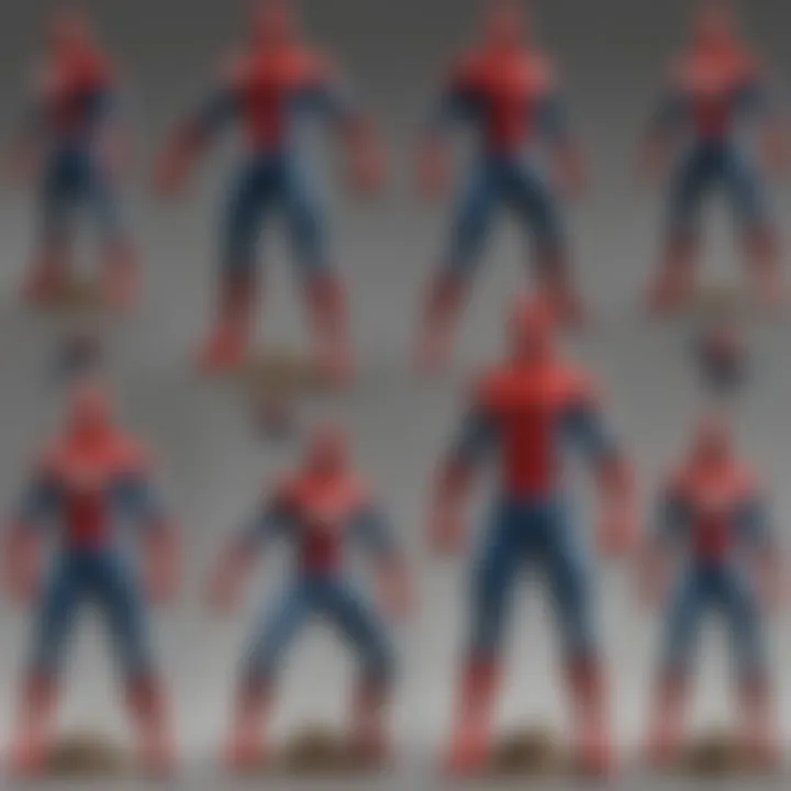 Spider-Man action figures featured in a colorful collage of various designs