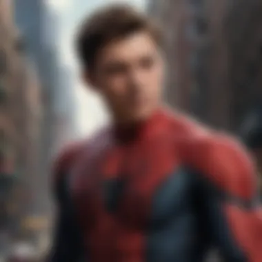 Tom Holland in Spider-Man suit swinging through city