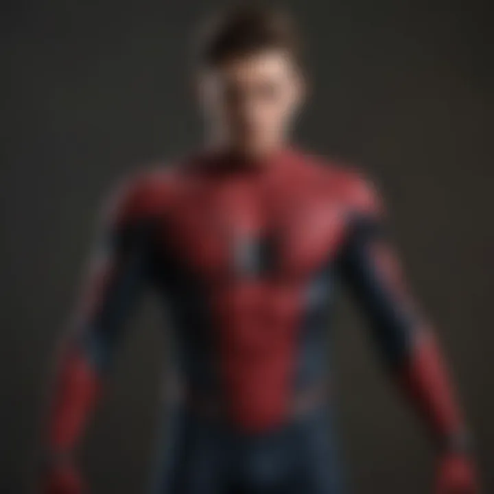 Tom Holland in Spider-Man costume facing off against villain