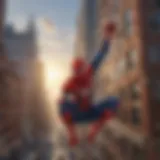 Spider-Man swinging through cityscape