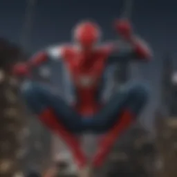 Spider-Man swinging through the city at night