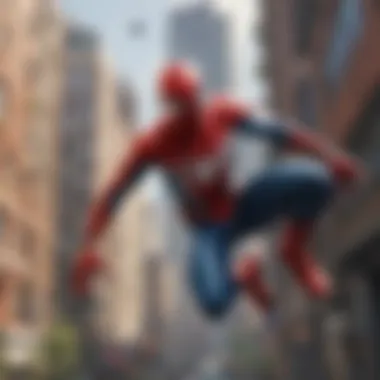 Spider-Man swinging through the city streets