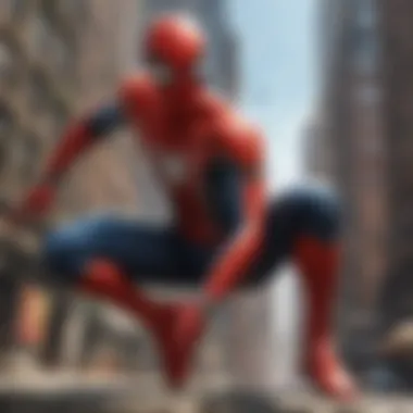 Virtual reality user interacting with Spider-Man in action-packed combat scene