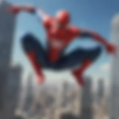 Immersive VR experience of Spider-Man leaping from skyscraper to skyscraper