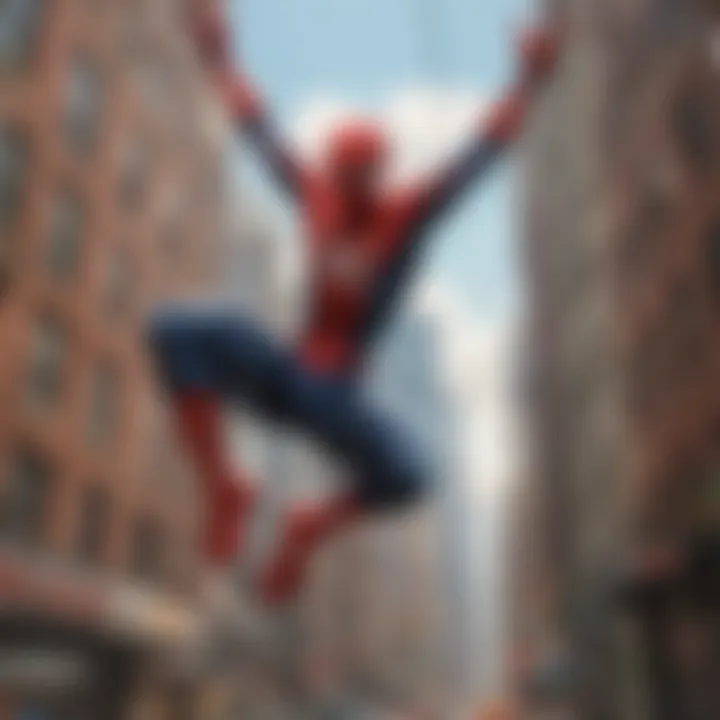 Illustration of Ultimate Spider-Man swinging through the city