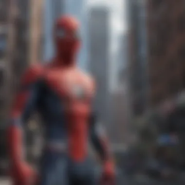 Close-up of Spider-Man's high-tech suit with intricate details