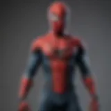 A detailed view of a Spider-Man costume highlighting its fit and fabric