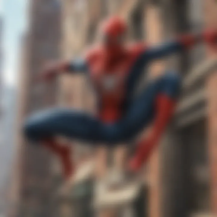 Spider-Man in action using his web slinger