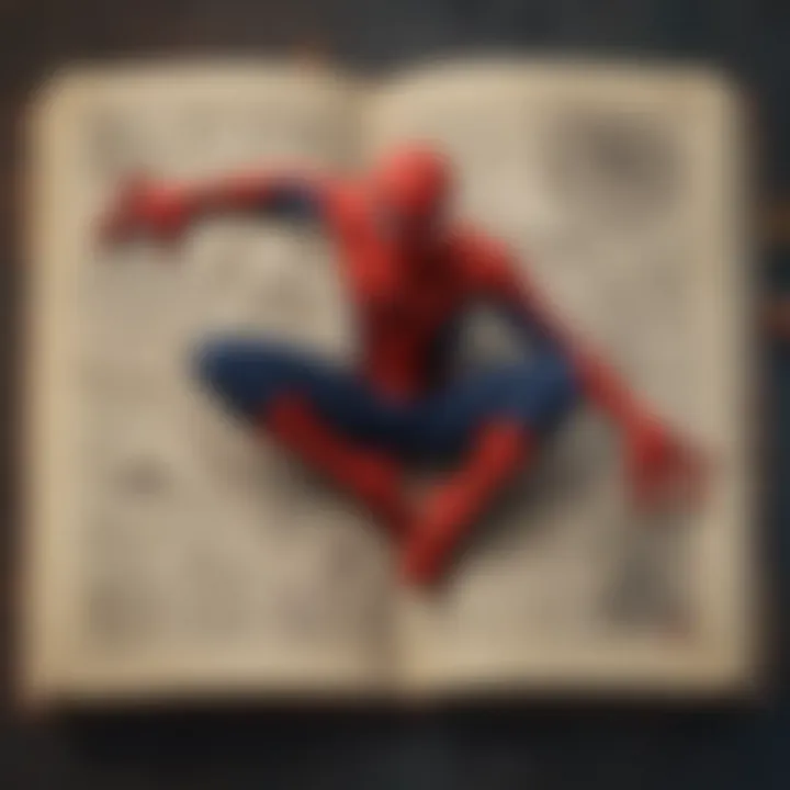 An intricately designed spellbook depicting various spells relevant to the Spider-Man narrative.