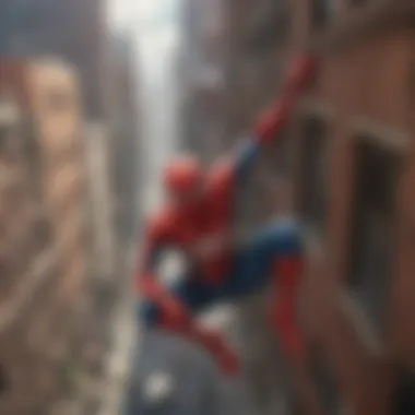 Illustration of Spider-Man swinging through the city skyline