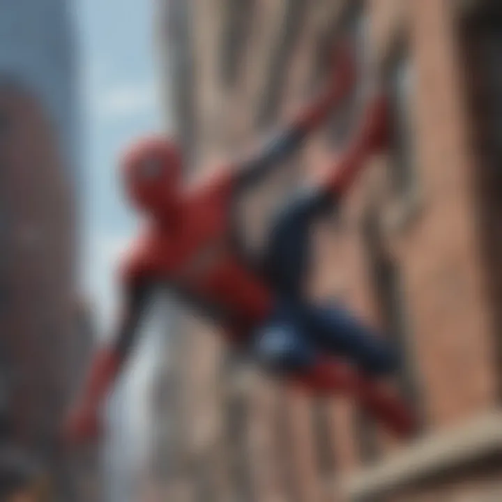 Dynamic action scene of Spider-Man in mid-air