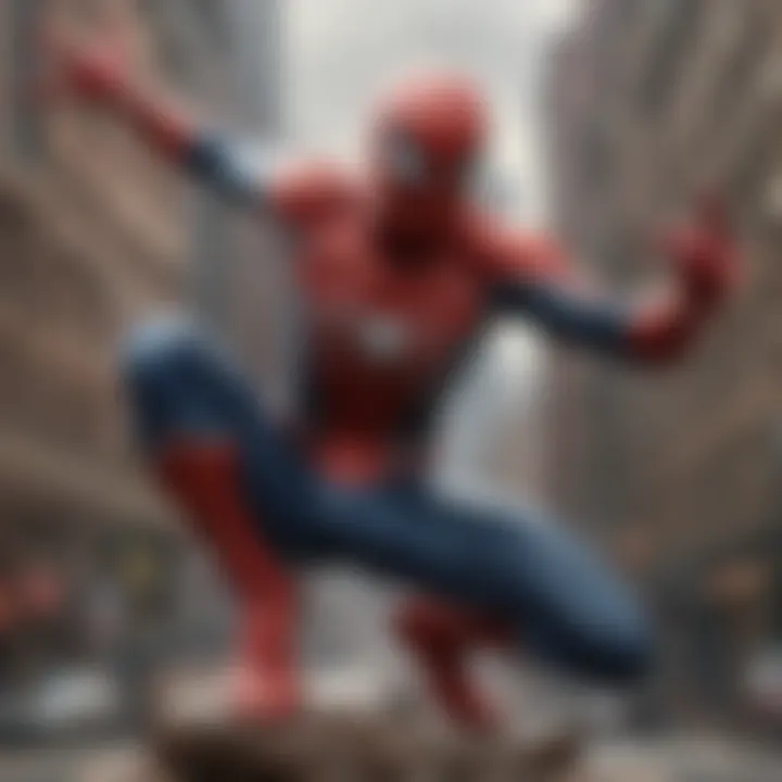 Close-up of Spider-Man's iconic web-shooting pose