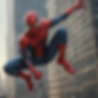 Spider-Man swinging through city skyscrapers