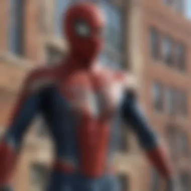 Close-up of Spider-Man's suit with intricate web details