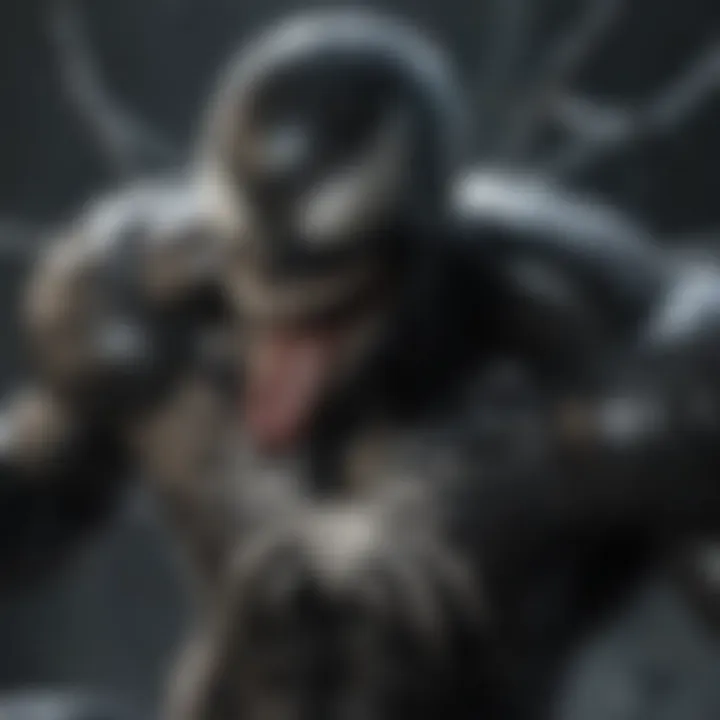 Artistic portrayal of Venom's menacing presence overshadowing Spider-Man