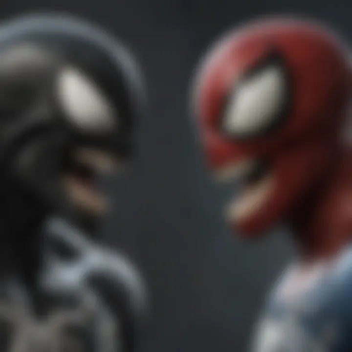 Venom and Spider-Man facing off in a dramatic confrontation