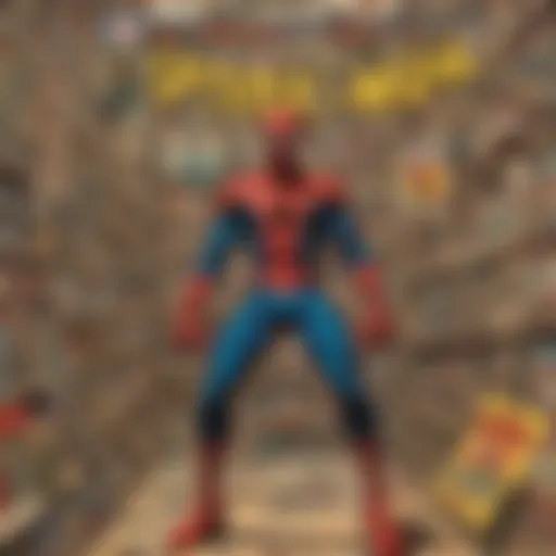 Illustration of a vintage comic book store showcasing a collection of Amazing Spider-Man issues