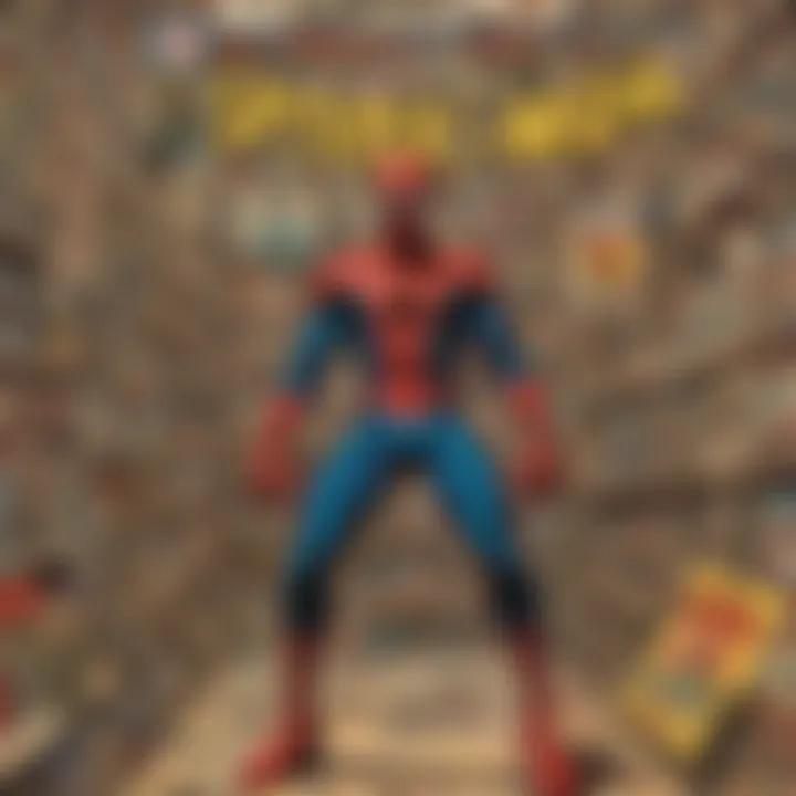 Illustration of a vintage comic book store showcasing a collection of Amazing Spider-Man issues