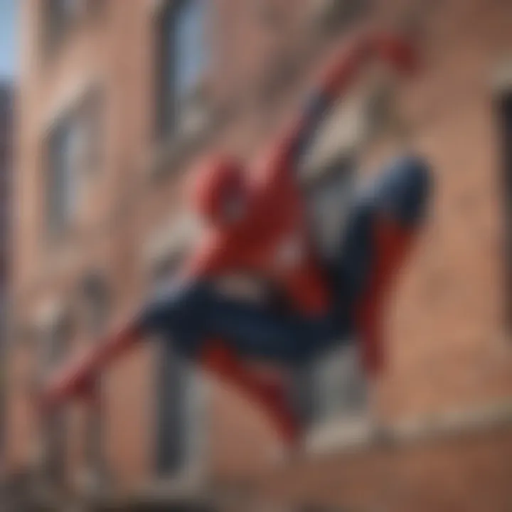 Spider-Man using his web-slinging abilities to traverse obstacles