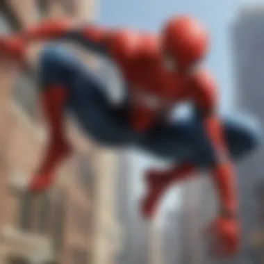 Spider-Man swinging through the city skyline