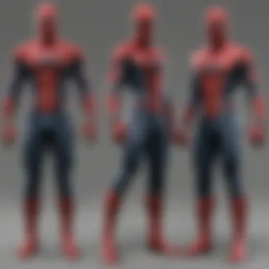 A side-by-side comparison of different Spider-Man suit designs.