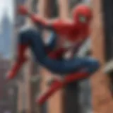 Spider-Man swinging through the city skyline