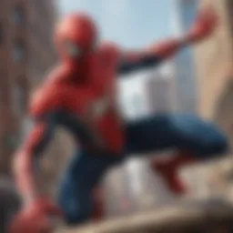 A dynamic depiction of Spider-Man swinging through a vibrant cityscape, showcasing his acrobatic prowess.